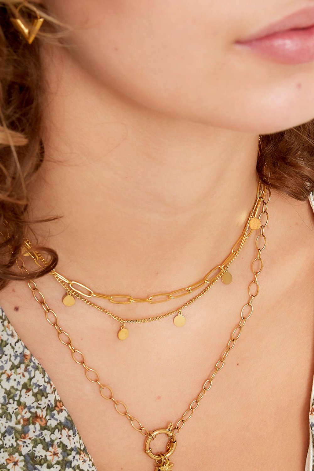 Collier Chaîne Cercle Couleur or Acier inoxydable h5Image3